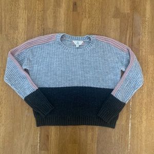 Pink Rose Crew Neck Sweater, Pink, Light Gray and Dark Grey, Size XS
